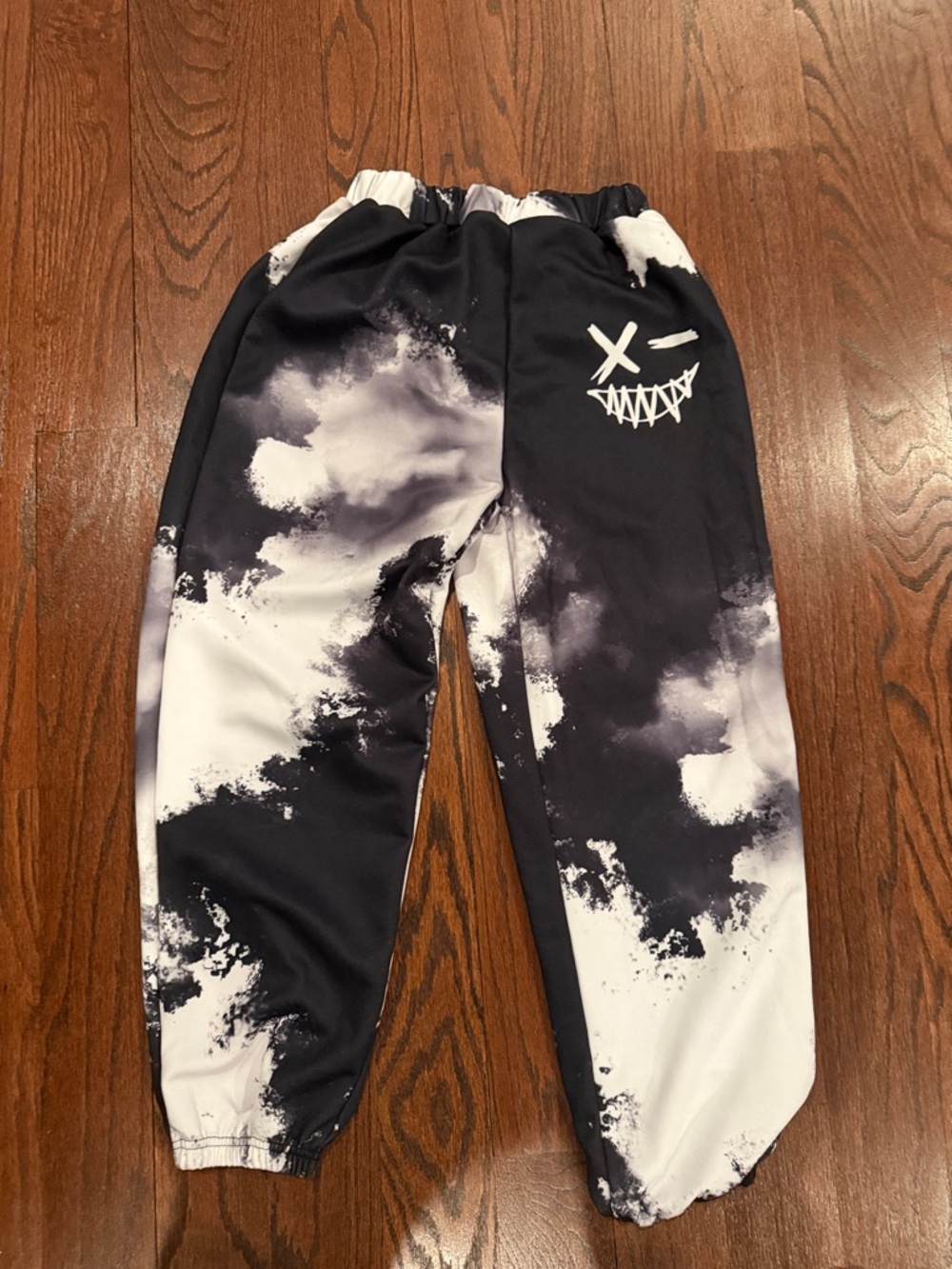 SHEIN Black & White Cloud Print Jogger Pants with Graphic Face